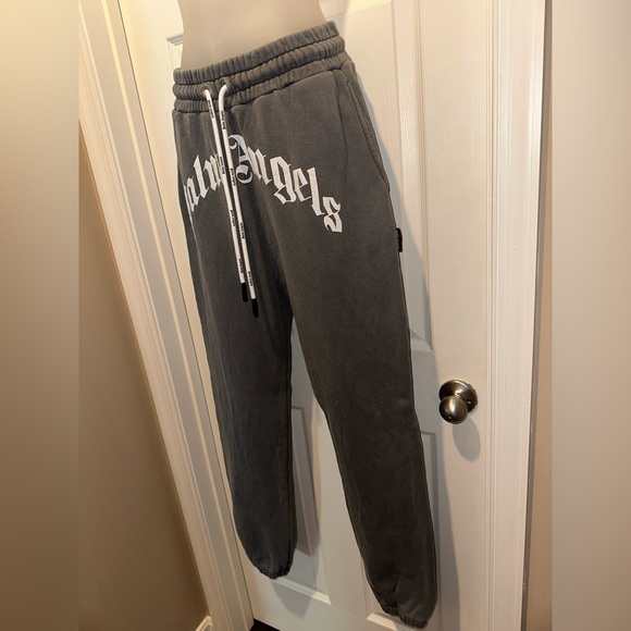 Palm Angels Dark Grey Curved Logo Sweatpants Men’s Small - Picture 5 of 9